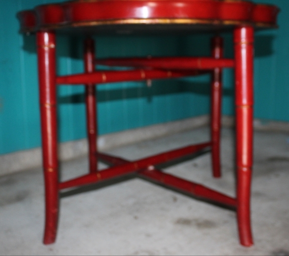 19th Century Scalloped Paper Mache Hand Painted Tray Bamboo Tea Table - Picture 15 of 16